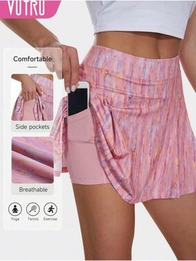 Pink Abstract Print Skater Skirt